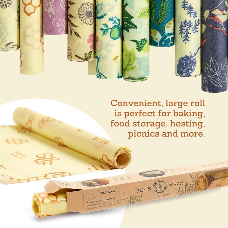 Bee's Wrap Beeswax Wraps for Food - Cut to Size 14x52" Wax Paper Roll - Made in USA Reusable Waxed Paper & Bowl Covers - Organic & Eco-Friendly Alternative to Aluminum Foil, Garden Party - Image 4